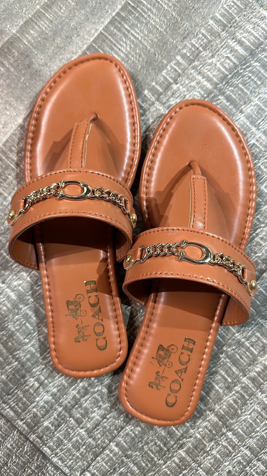 Beige coach chain Flats