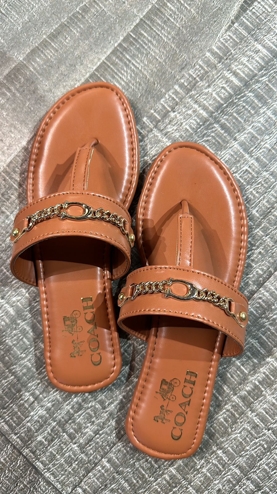 Beige coach chain Flats