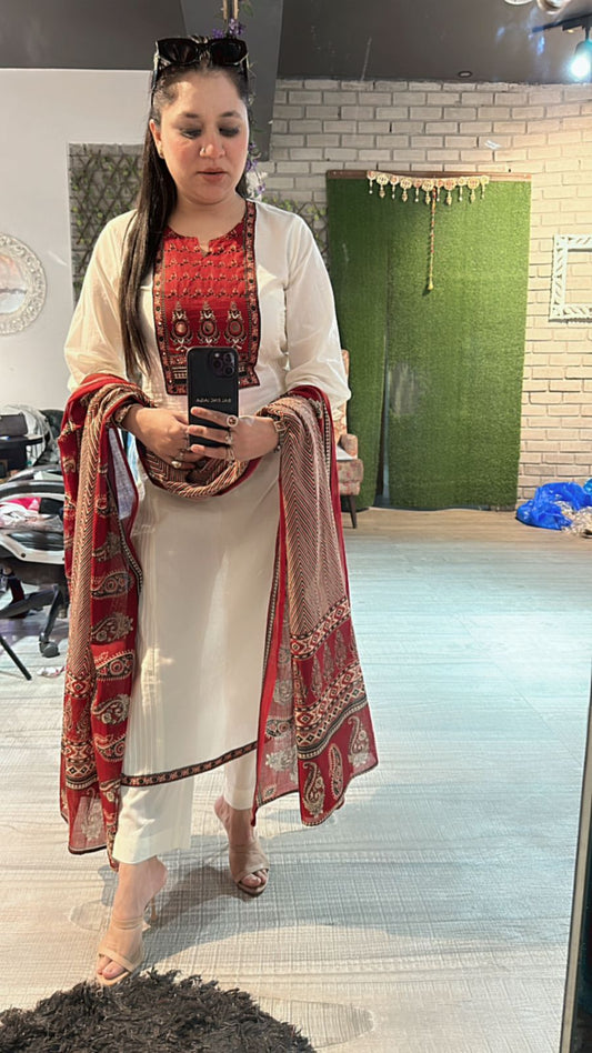 Johri offwhite Mirror Block print  suit