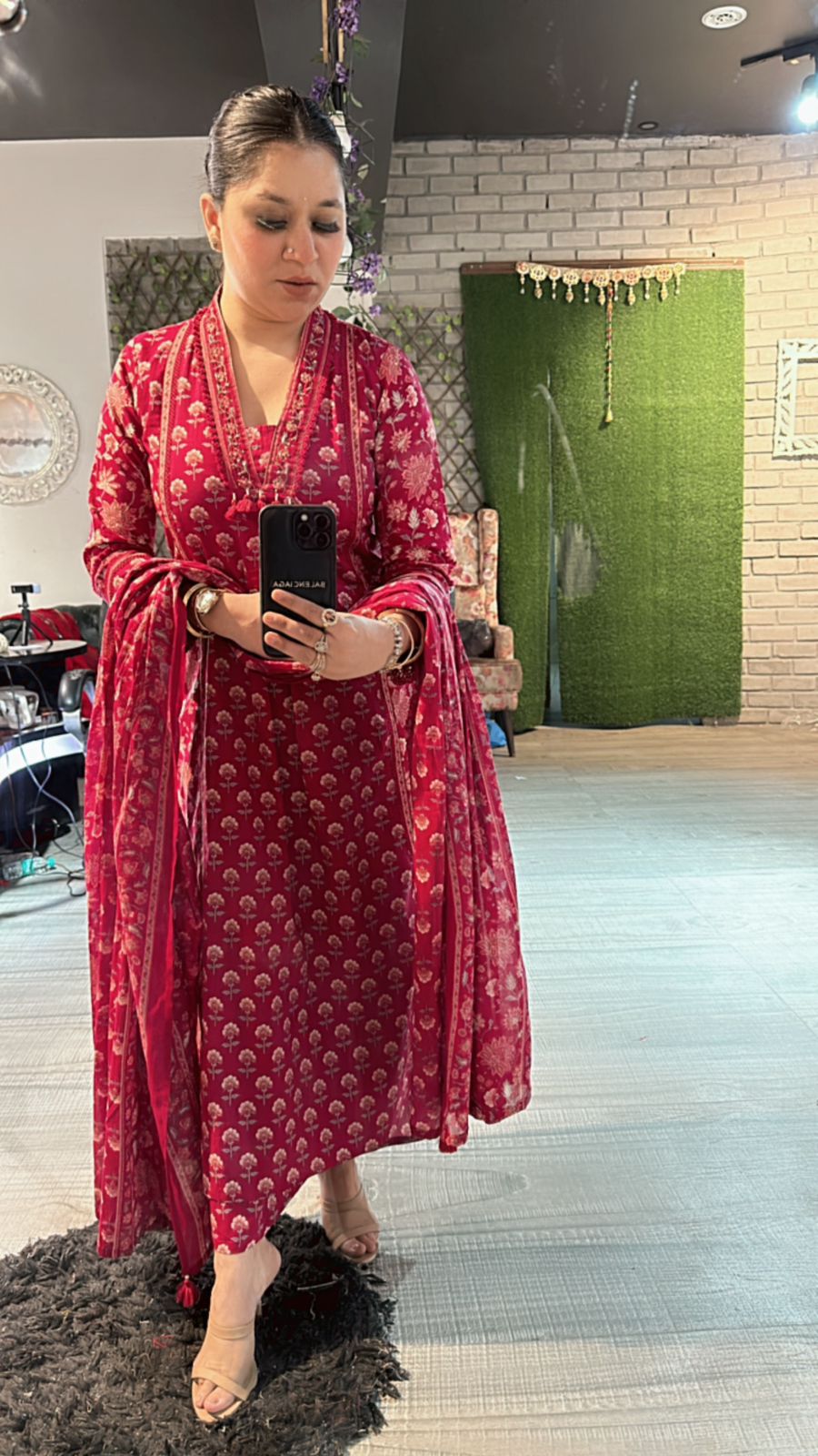 Akbar Cherry printed Aline suit