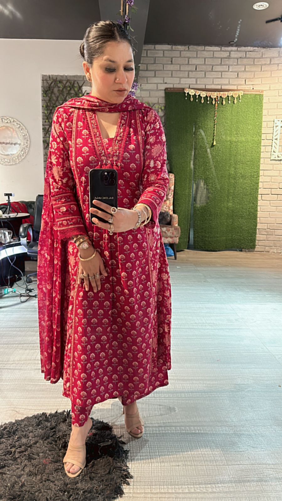 Akbar Cherry printed Aline suit
