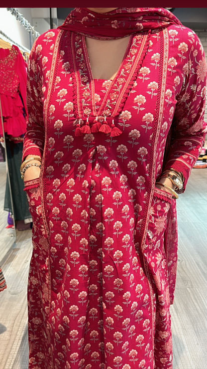 Akbar Cherry printed Aline suit