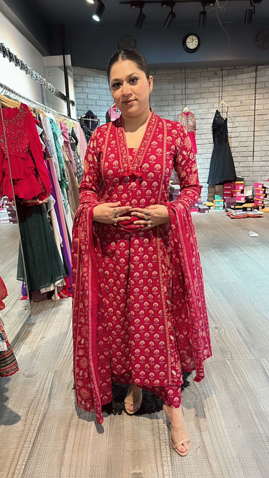 Akbar Cherry printed Aline suit
