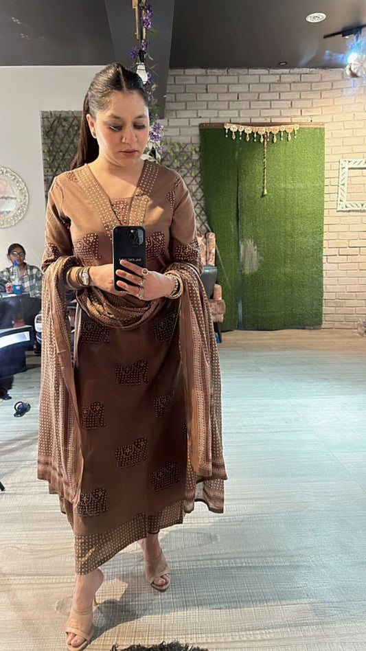 Coffee Elephant handloom suit