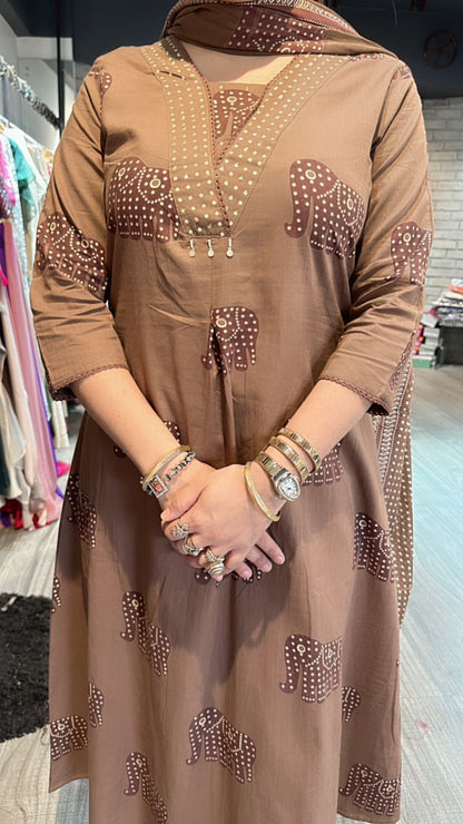 Coffee Elephant handloom suit