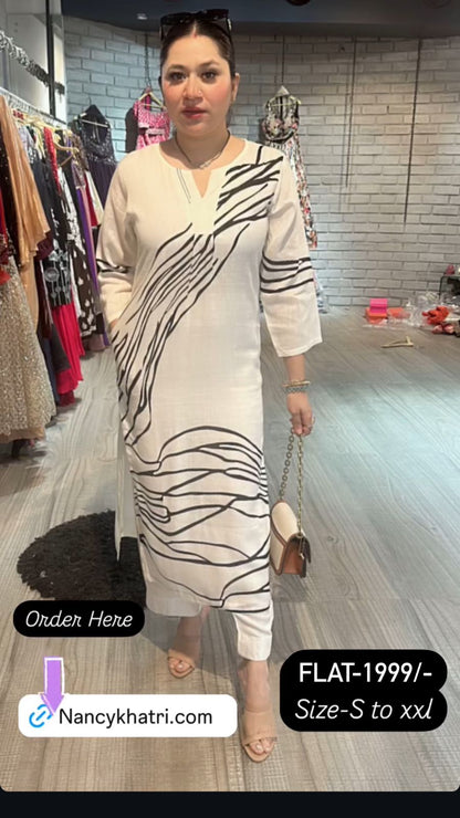 Seashell black line kurta set