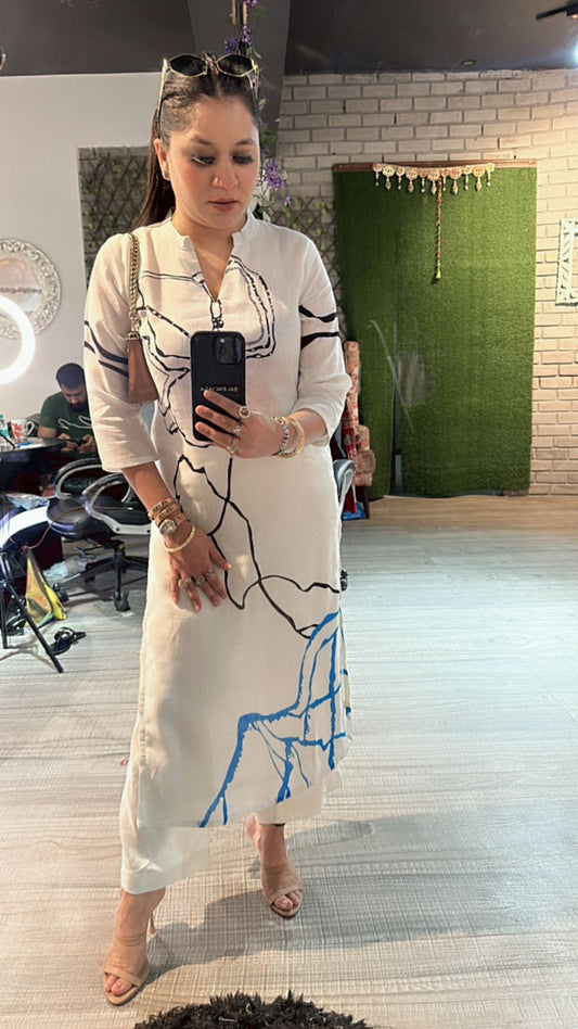Antique black Blue line kurta set
