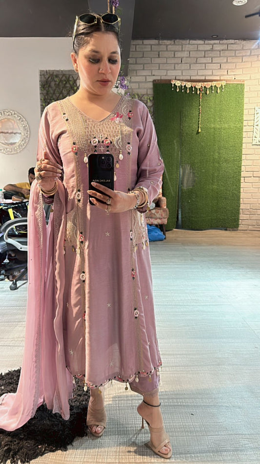 Moga lavander pocket embroidered suit