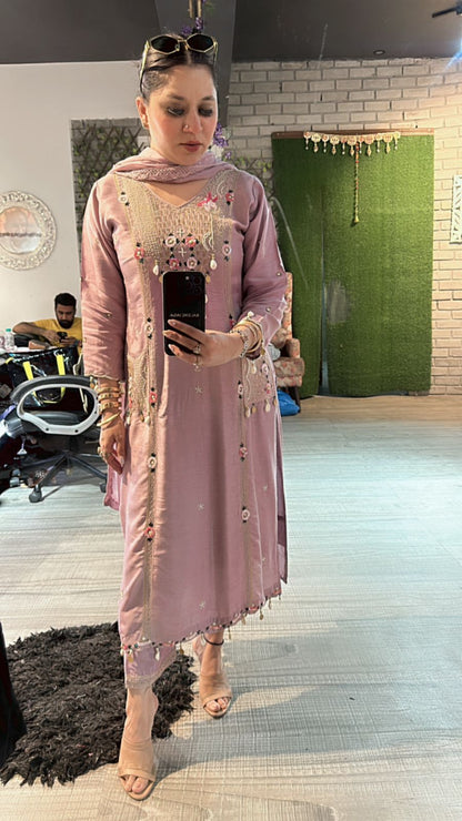 Moga lavander pocket embroidered suit