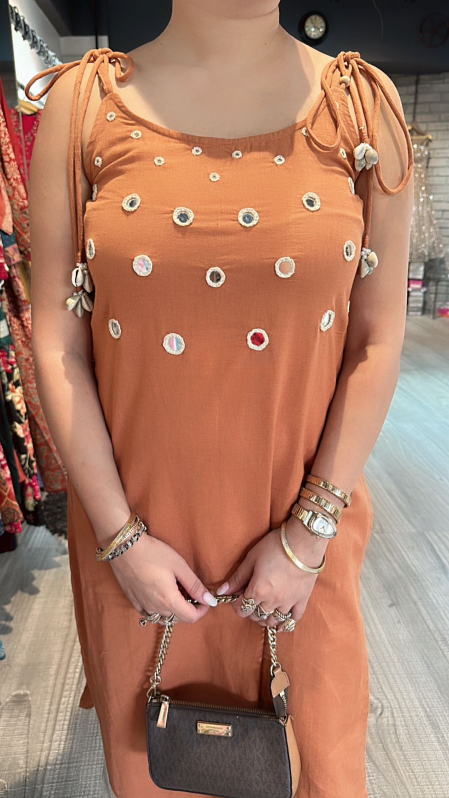 Shells Rust Mirror strap kurta set
