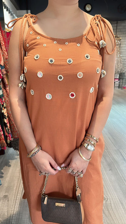 Shells Rust Mirror strap kurta set