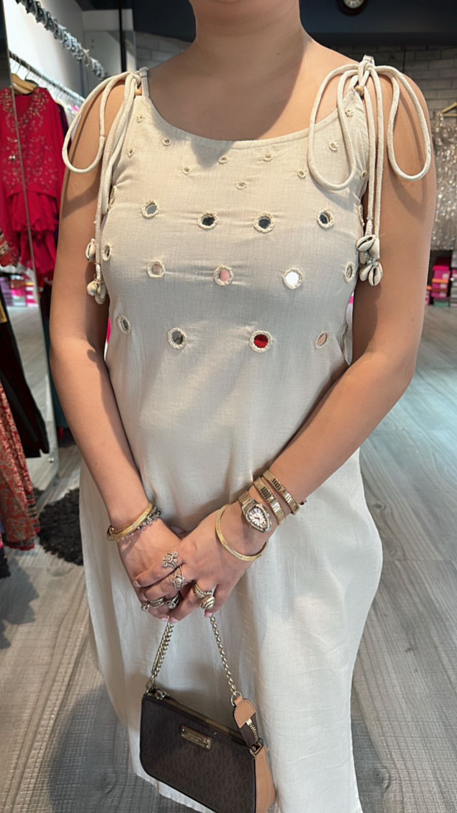 Shells Ivory Mirror strap kurta set
