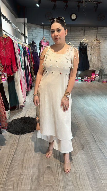 Shells Ivory Mirror strap kurta set