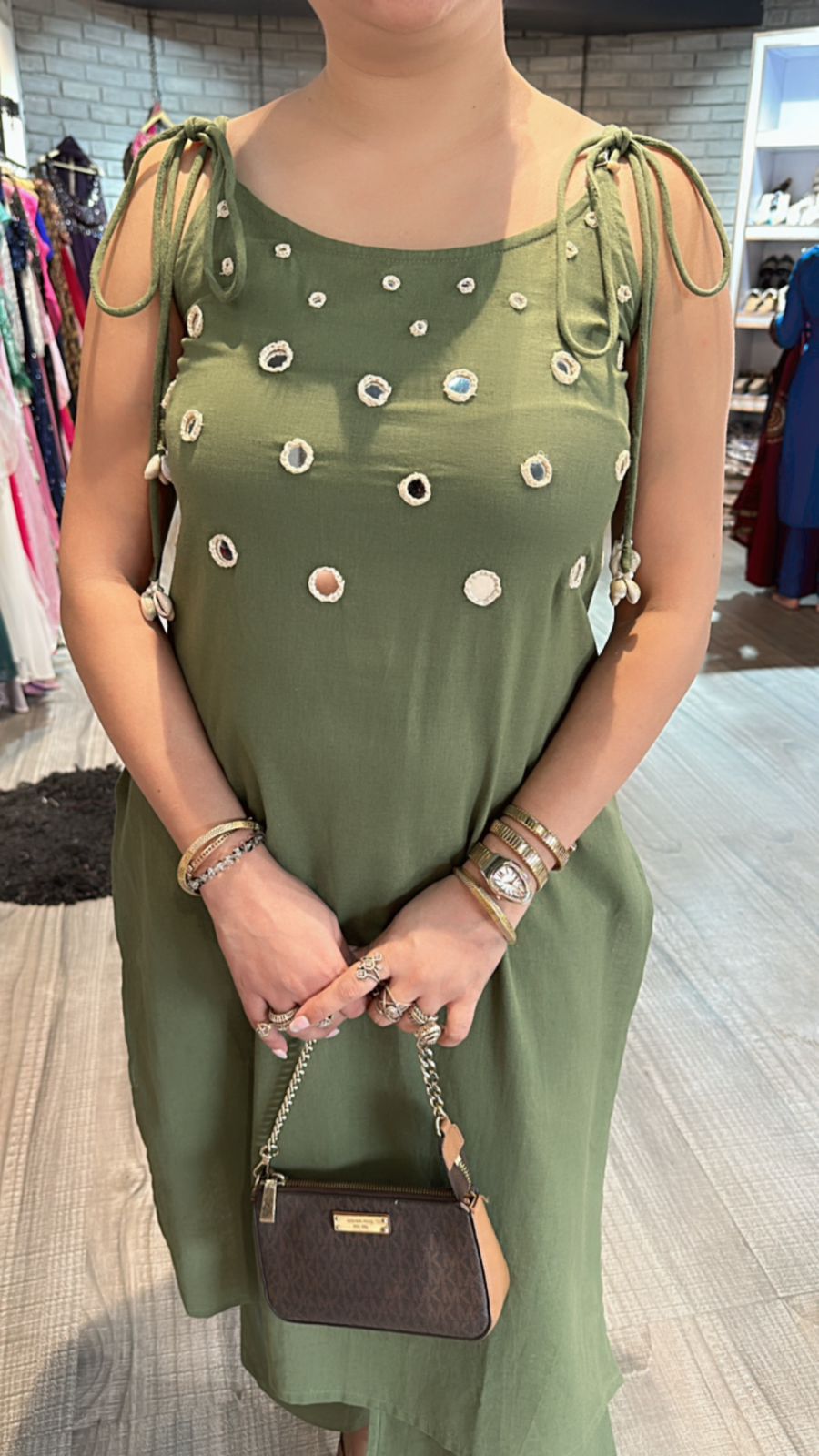 Shells Green Mirror strap kurta set