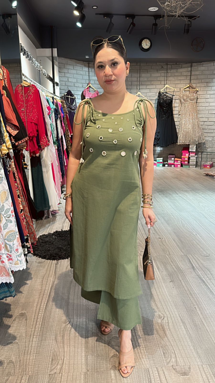 Shells Green Mirror strap kurta set