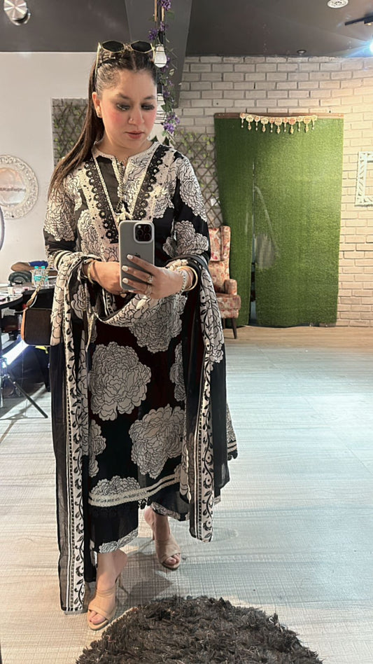 Marigold Black print suit