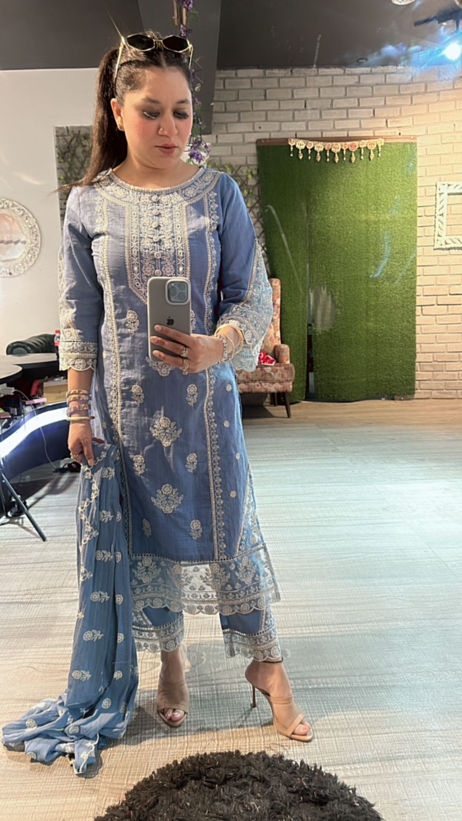 Cornflower Blue Thread work suit