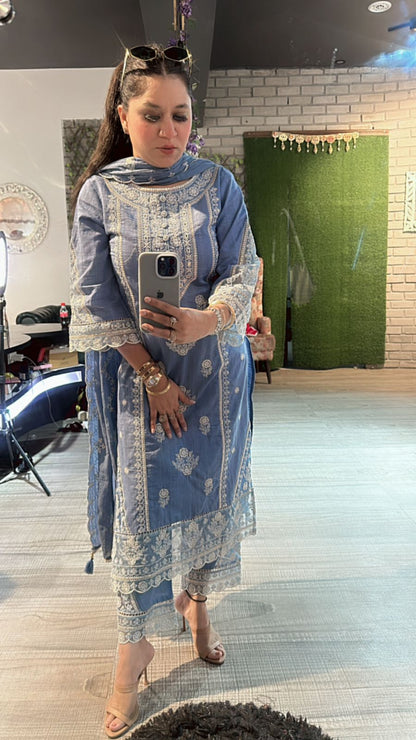 Cornflower Blue Thread work suit