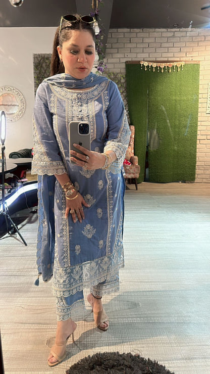 Cornflower Blue Thread work suit