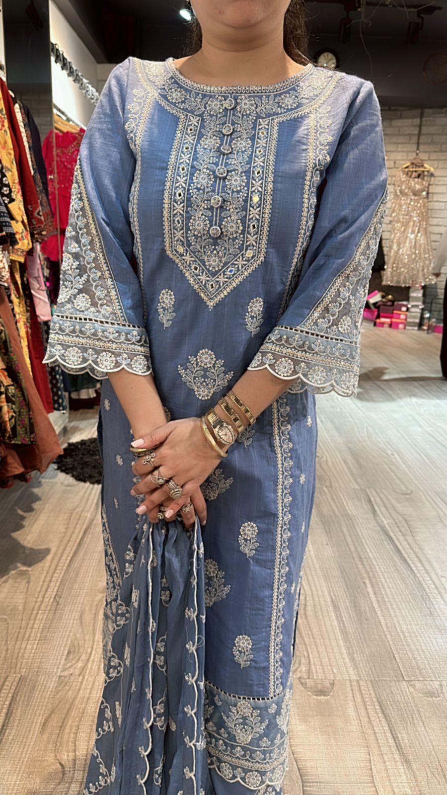 Cornflower Blue Thread work suit