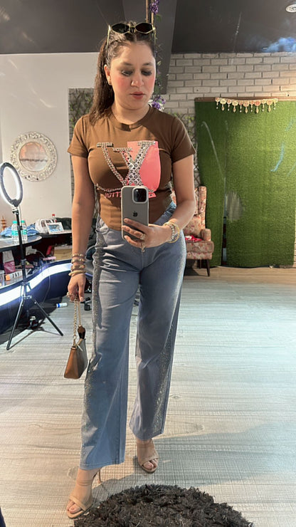 Lv Brown Stud Top
