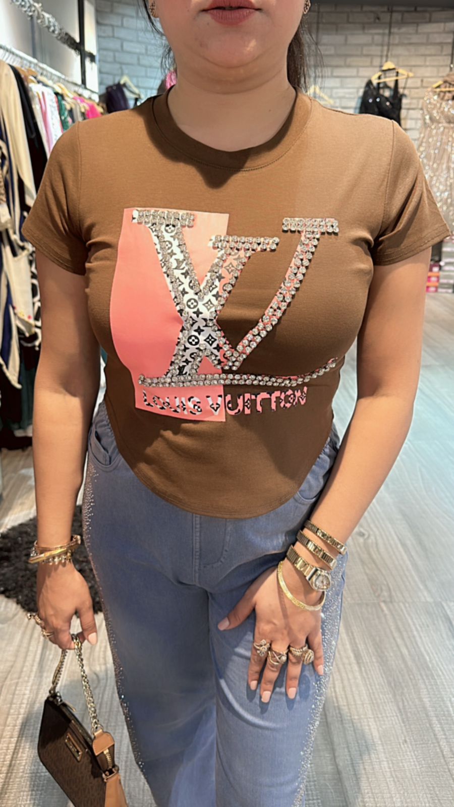 Lv Brown Stud Top