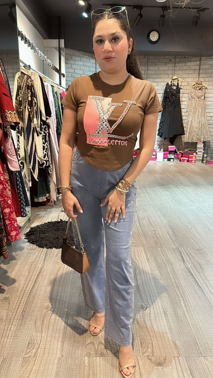 Lv Brown Stud Top