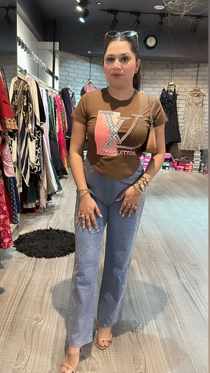 Lv Brown Stud Top