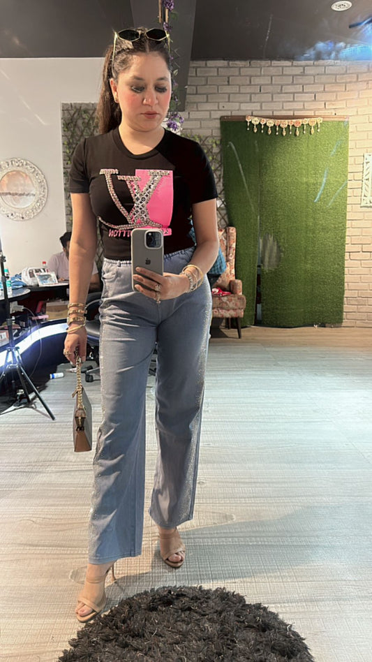 Lv Black Pink Stud Top