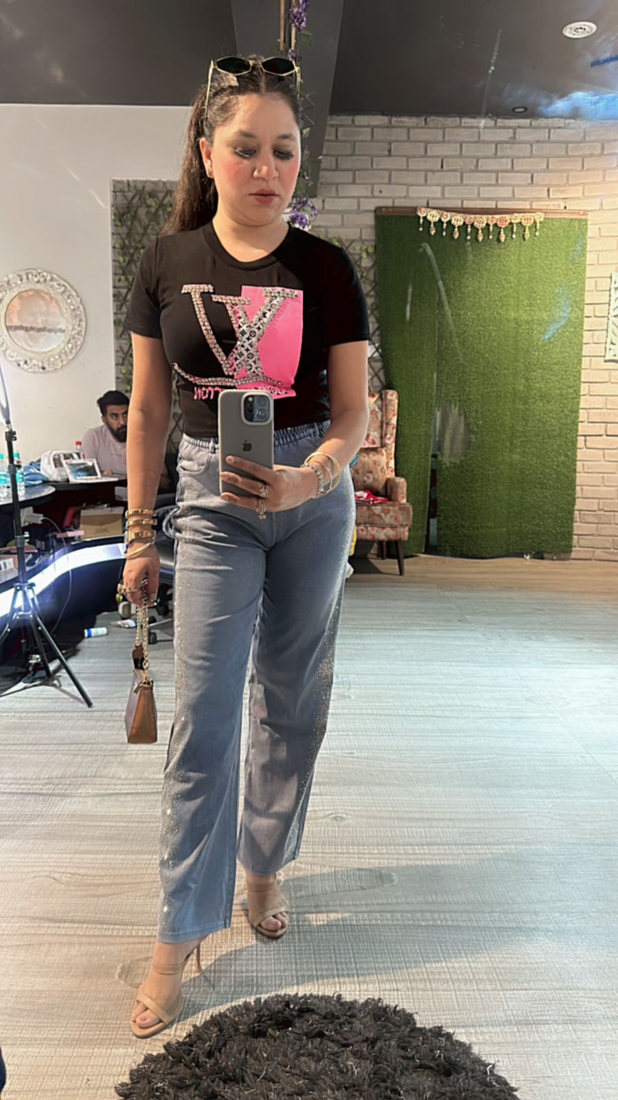 Lv Black Pink Stud Top