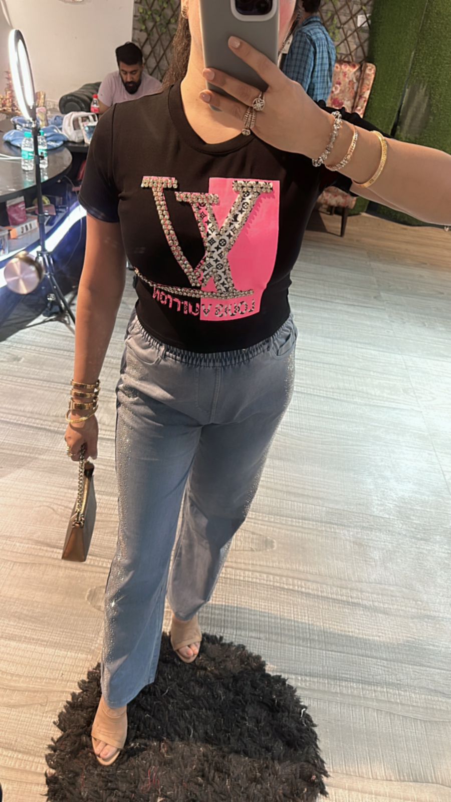 Lv Black Pink Stud Top
