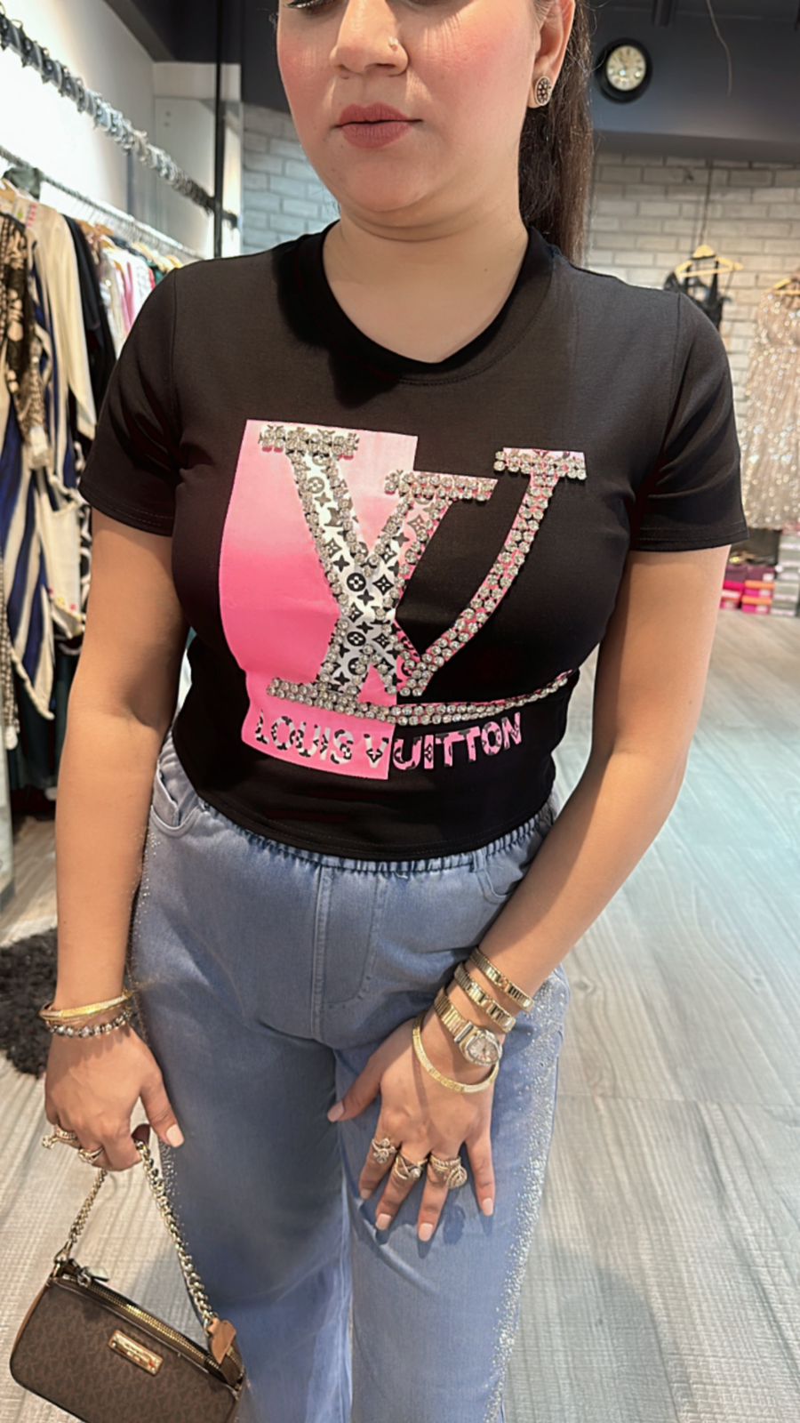 Lv Black Pink Stud Top