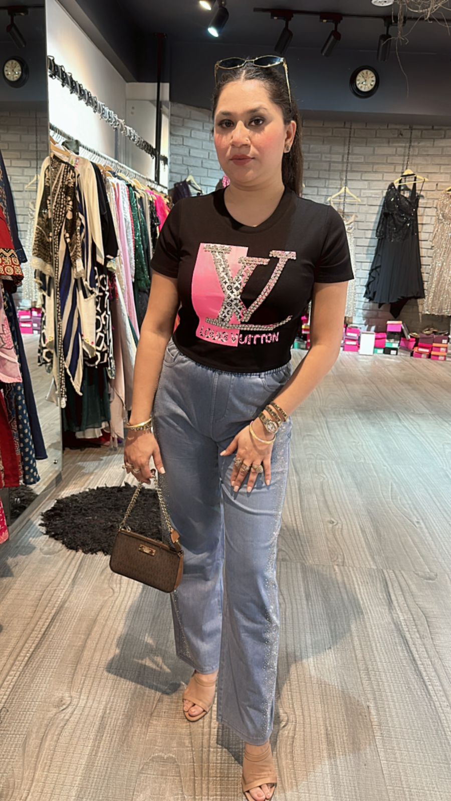 Lv Black Pink Stud Top