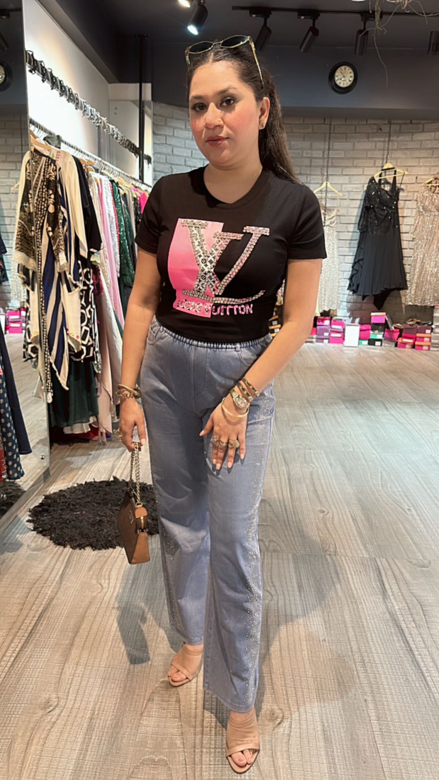 Lv Black Pink Stud Top