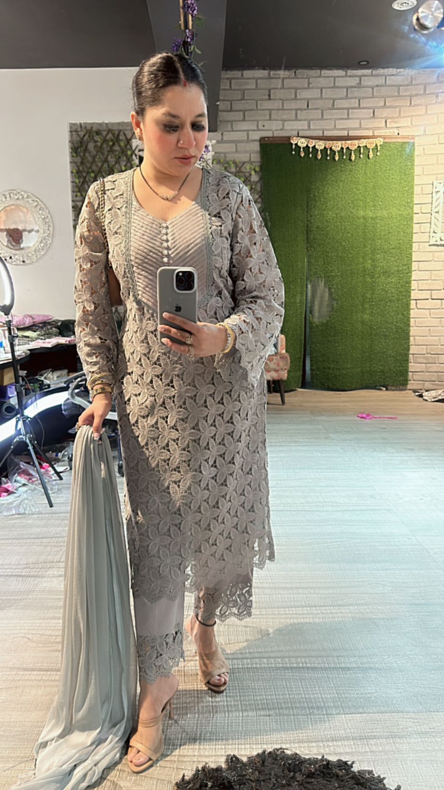 Pernia Grey crochet Lace Suit