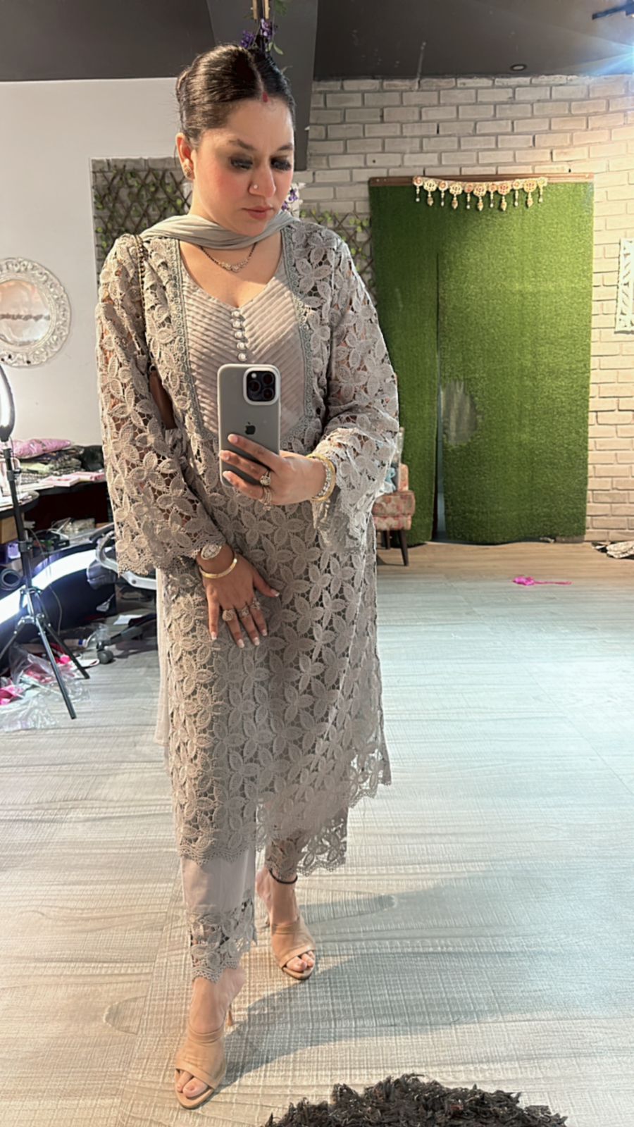 Pernia Grey crochet Lace Suit