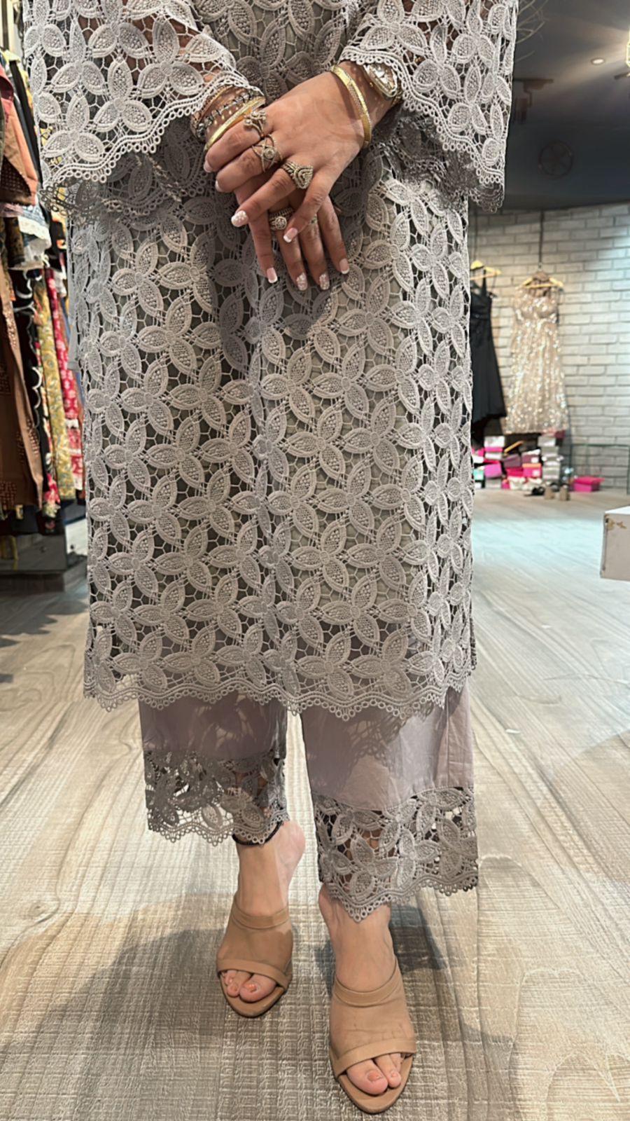 Pernia Grey crochet Lace Suit