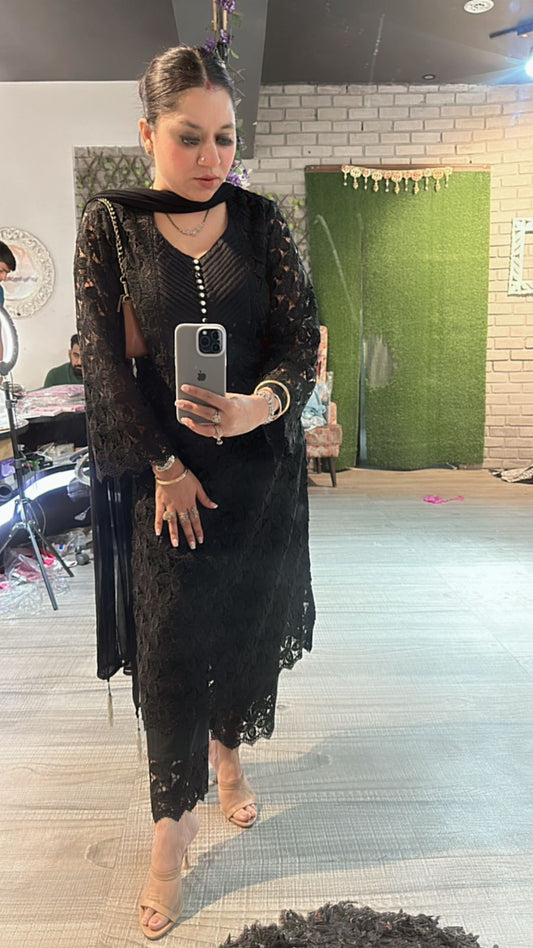 Pernia Black crochet Lace Suit