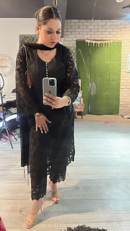 Pernia Black crochet Lace Suit