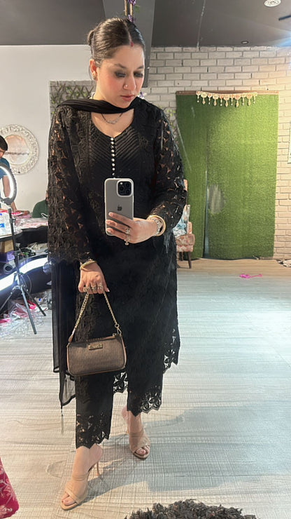 Pernia Black crochet Lace Suit