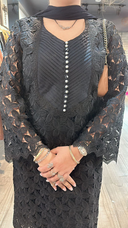 Pernia Black crochet Lace Suit