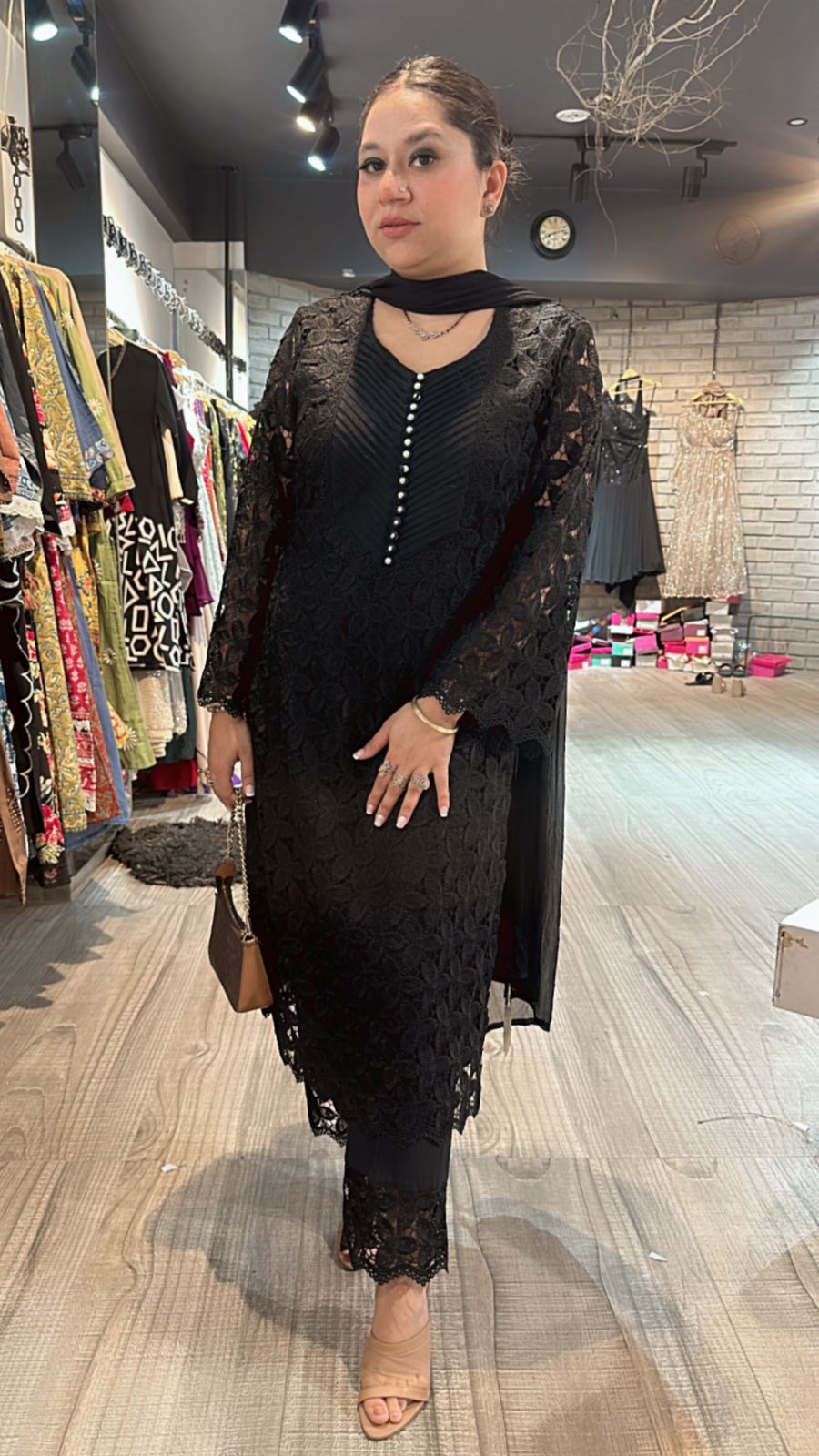 Pernia Black crochet Lace Suit
