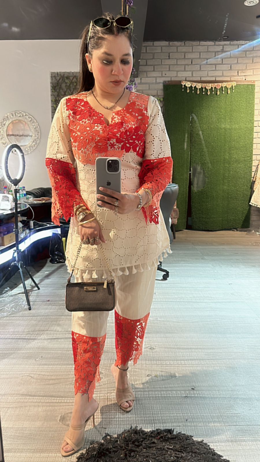 Bershka coral Ombré crochet Lace cordset