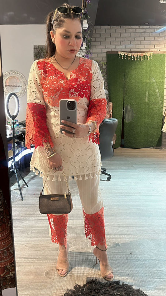 Bershka coral Ombré crochet Lace cordset