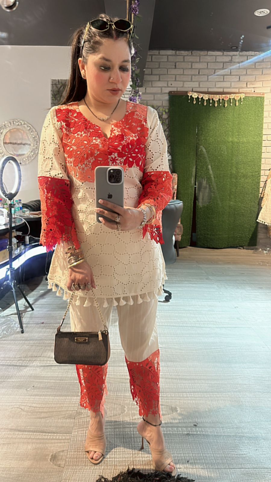 Bershka coral Ombré crochet Lace cordset