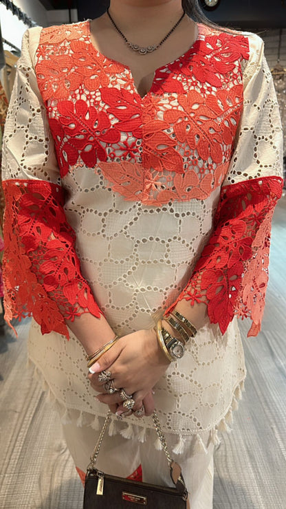 Bershka coral Ombré crochet Lace cordset