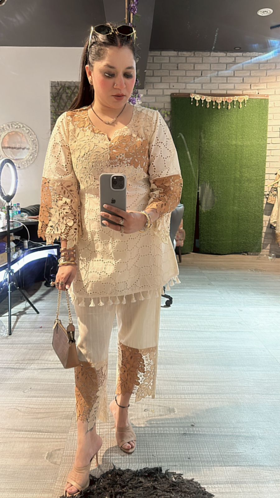 Bershka Beige Ombré crochet Lace cordset