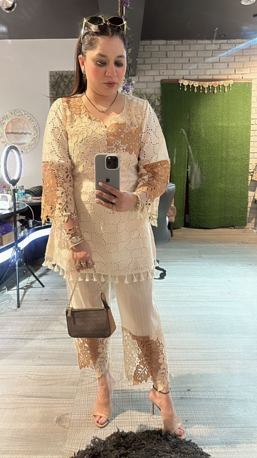 Bershka Beige Ombré crochet Lace cordset