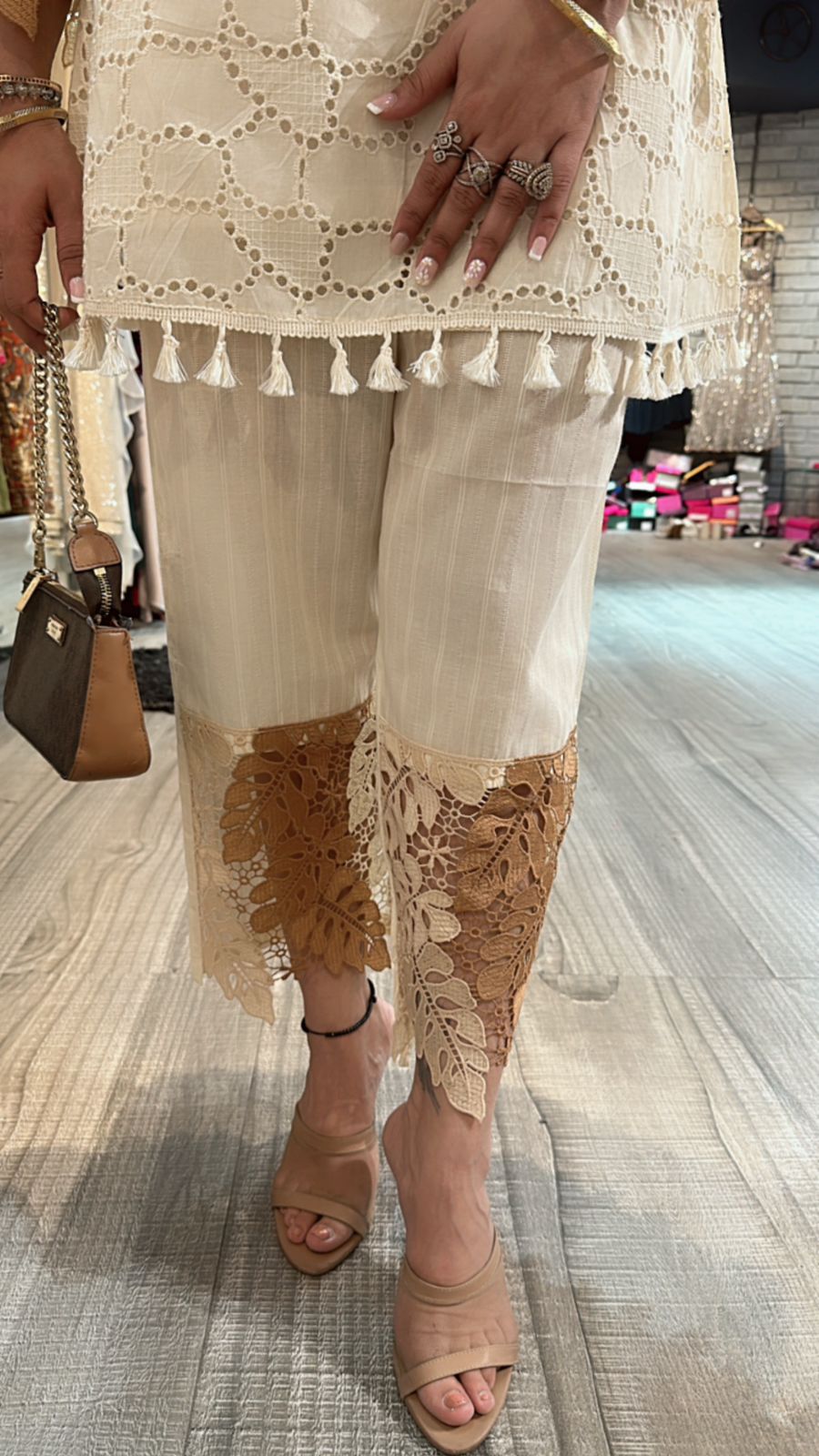 Bershka Beige Ombré crochet Lace cordset