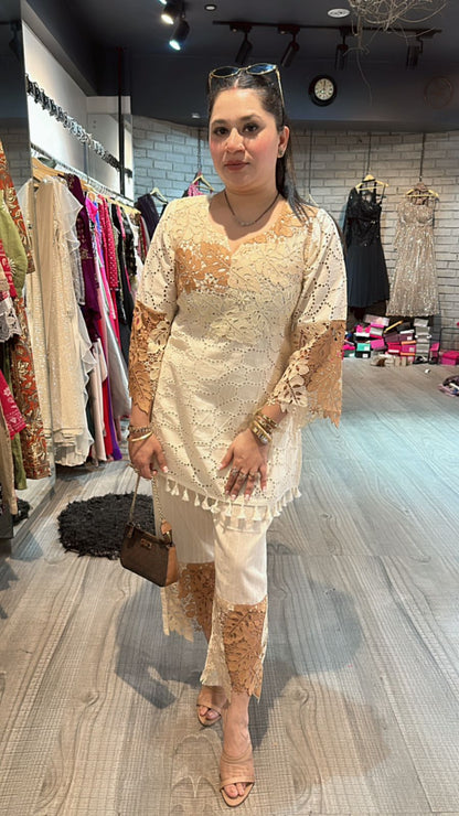 Bershka Beige Ombré crochet Lace cordset